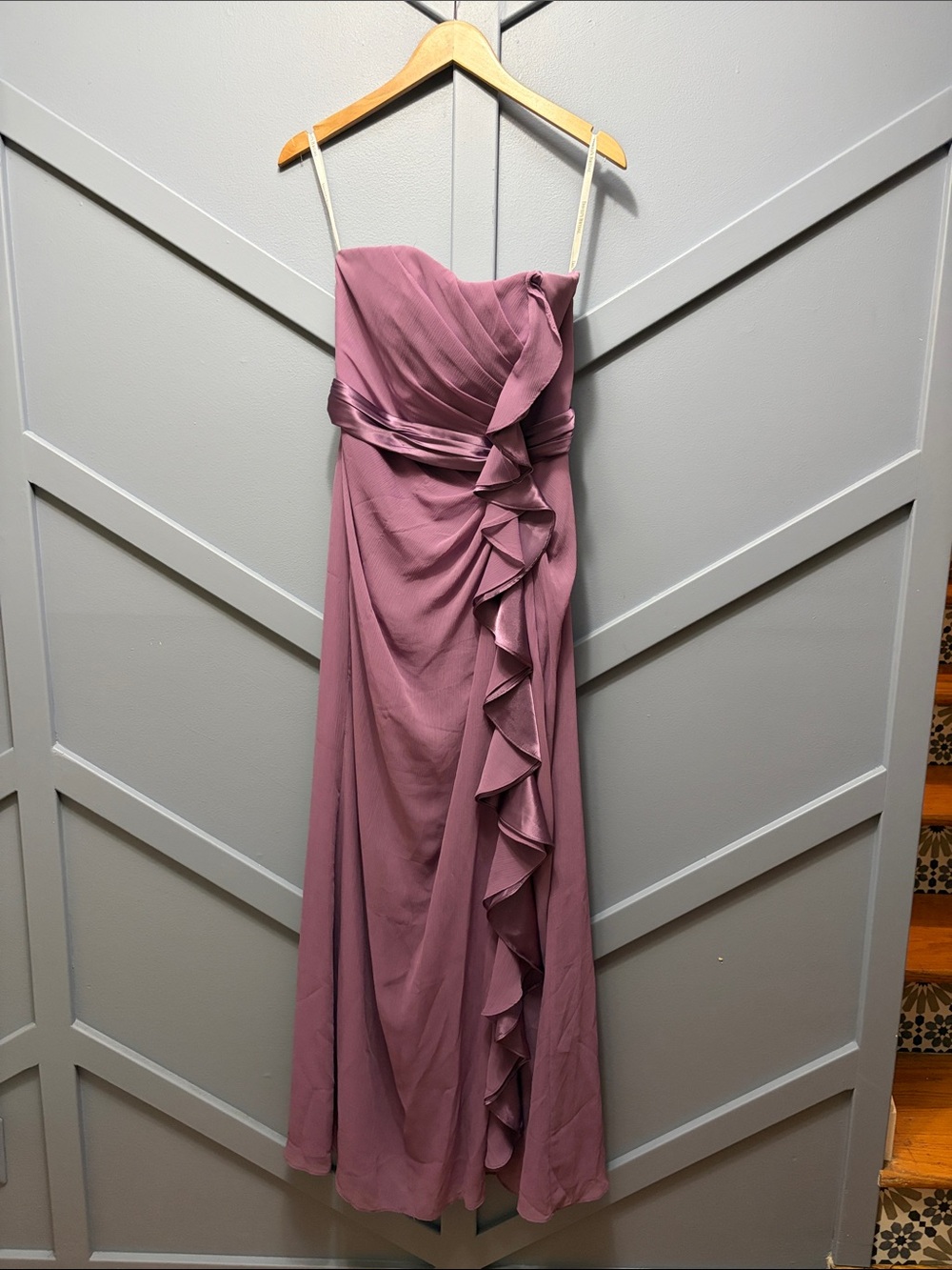 Lavender Ruffle Strapless Evening Dress